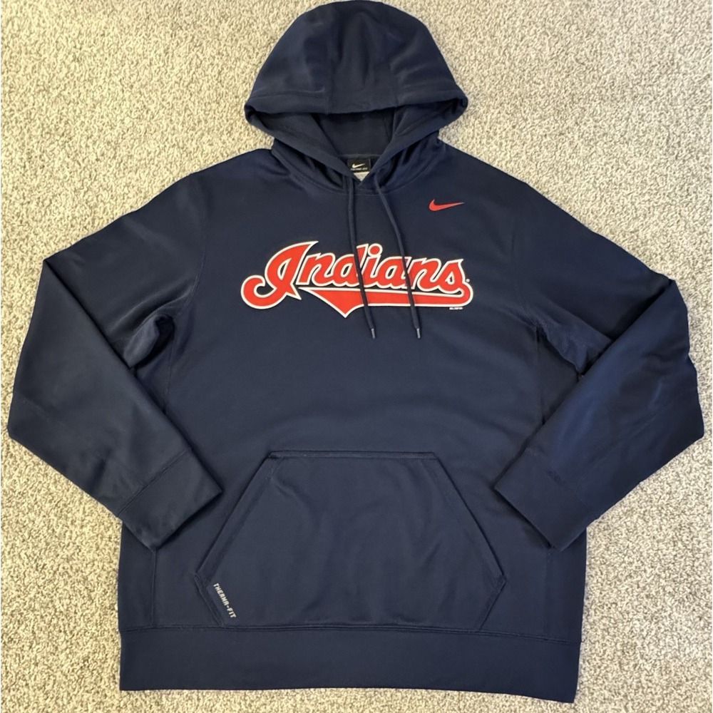Nike Cleveland Indians Hoodie Mens Large Therma Fit MLB Baseball Navy Blue
